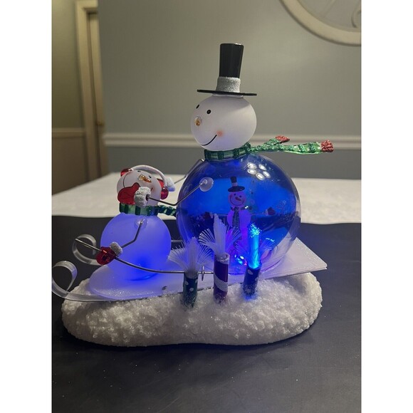 Acrylic Light Up Color Changing Snowman Sledding Christmas JCP JC Penney Tested - Picture 2 of 16